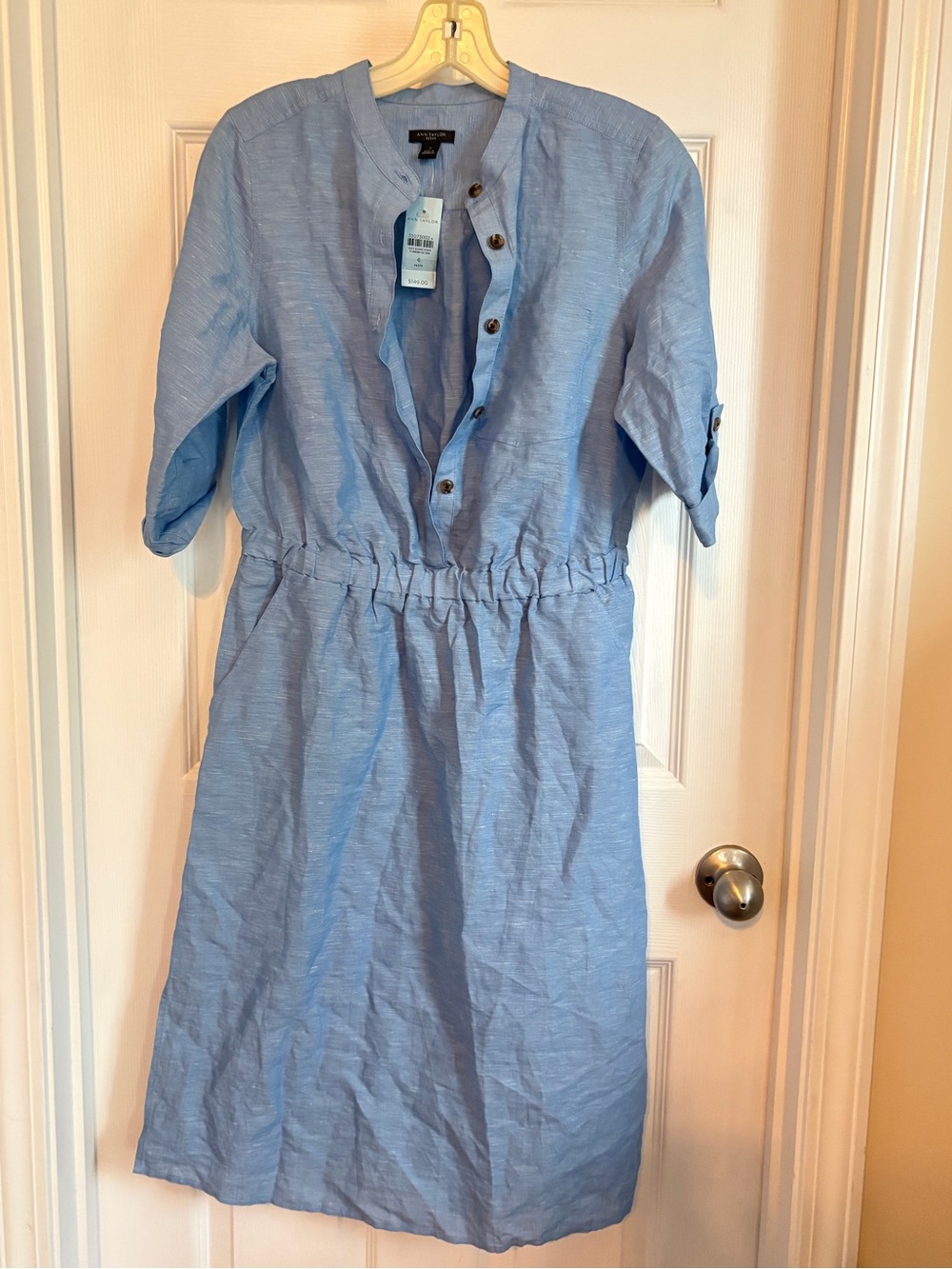 Ann Taylor blue linen blend dress.